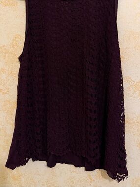 LOFT Plum Crochet-Front Sleeveless Shell